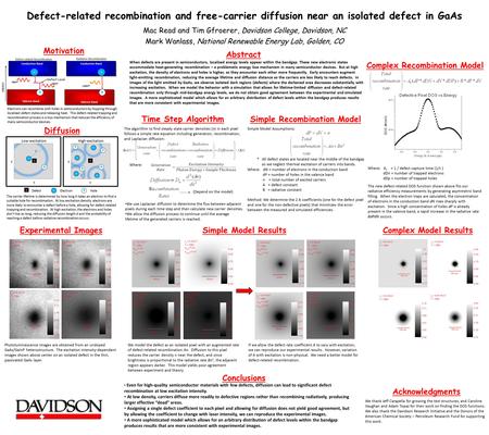 100 µm Defect-related recombination and free-carrier diffusion near an isolated defect in GaAs Mac Read and Tim Gfroerer, Davidson College, Davidson, NC.