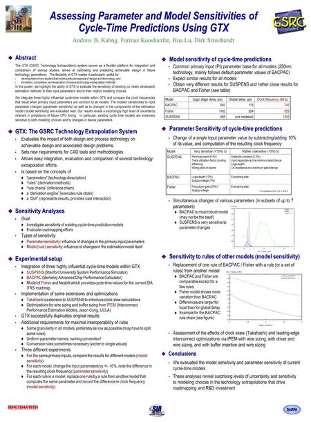 DARPA Assessing Parameter and Model Sensitivities of Cycle-Time Predictions Using GTX u Abstract The GTX (GSRC Technology Extrapolation) system serves.