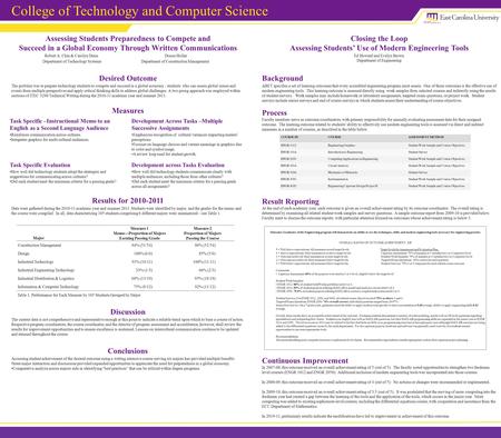 Assessing Students Preparedness to Compete and Succeed in a Global Economy Through Written Communications Robert A. Chin & Carolyn Dunn Donna Hollar Department.