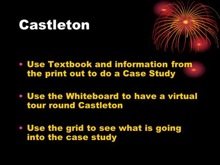 Castleton Use Textbook and information from the print out to do a Case Study Use the Whiteboard to have a virtual tour round Castleton Use the grid to.