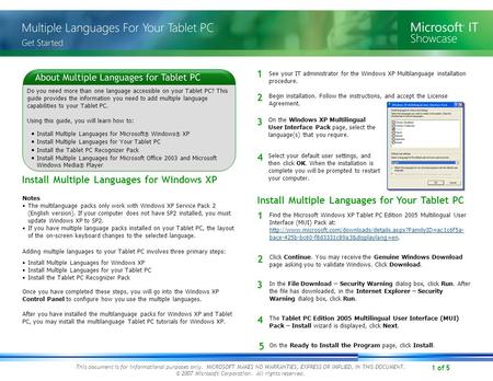 1 of 5 This document is for informational purposes only. MICROSOFT MAKES NO WARRANTIES, EXPRESS OR IMPLIED, IN THIS DOCUMENT. © 2007 Microsoft Corporation.