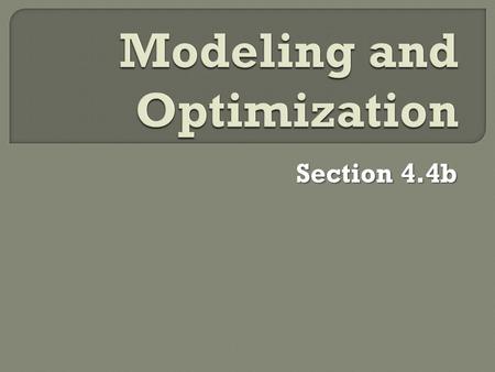 Modeling and Optimization