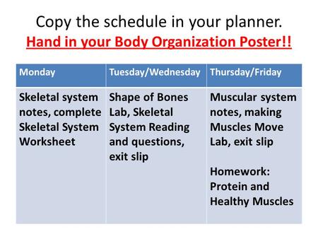 Copy the schedule in your planner