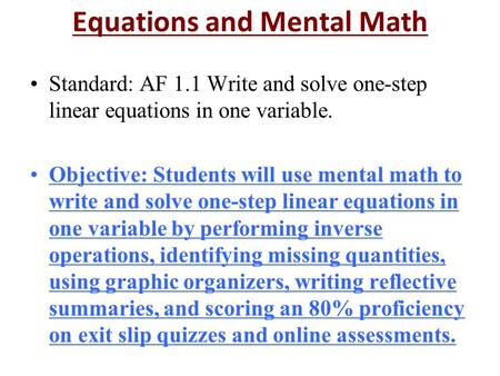 Equations and Mental Math