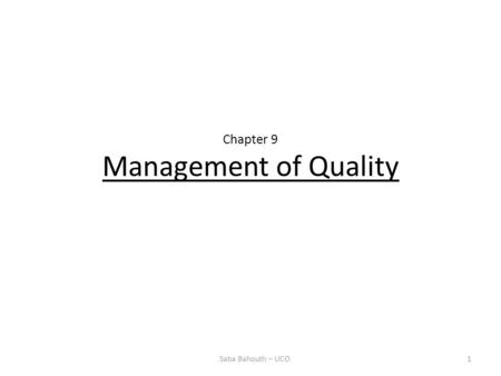 Chapter 9 Management of Quality