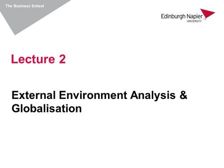 Lecture 2 External Environment Analysis & Globalisation.