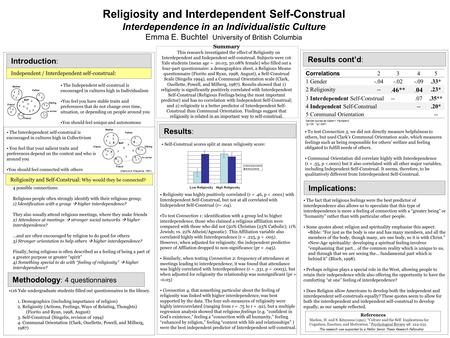 The fact that religious feelings were the best predictor of interdependence also allows us to speculate that this type of interdependence is more a feeling.