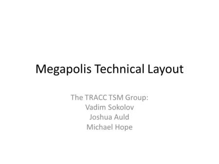 Megapolis Technical Layout The TRACC TSM Group: Vadim Sokolov Joshua Auld Michael Hope.