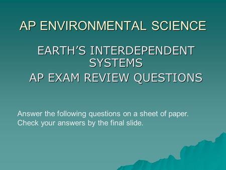 AP ENVIRONMENTAL SCIENCE