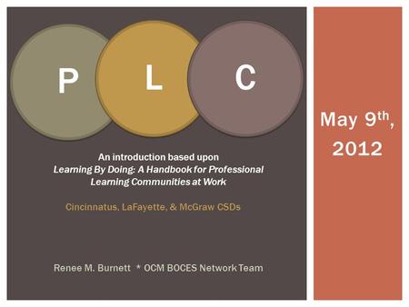 May 9 th, 2012 Renee M. Burnett * OCM BOCES Network Team An introduction based upon Learning By Doing: A Handbook for Professional Learning Communities.