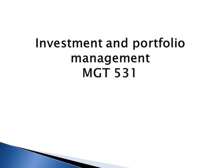 Investment and portfolio management