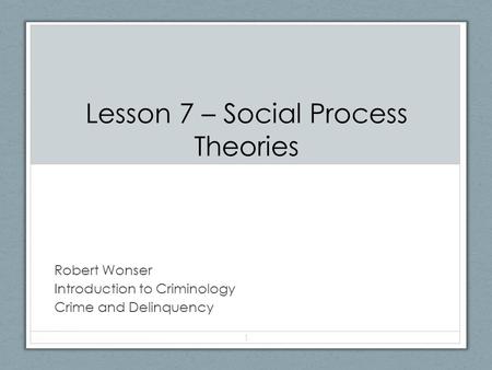 Lesson 7 – Social Process Theories