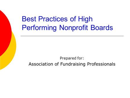 Best Practices of High Performing Nonprofit Boards