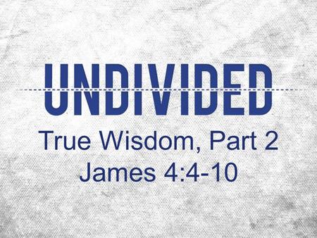 True Wisdom, Part 2 James 4:4-10. Bible studies on sale in foyer $10 each, all proceeds go to Grace.