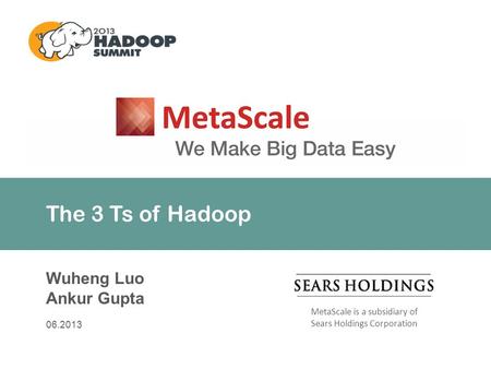 MetaScale is a subsidiary of Sears Holdings Corporation The 3 Ts of Hadoop Wuheng Luo Ankur Gupta 06.2013.