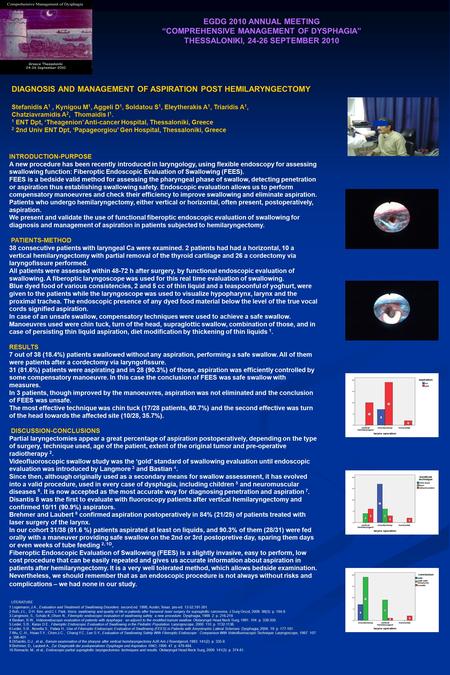 INTRODUCTION-PURPOSE A new procedure has been recently introduced in laryngology, using flexible endoscopy for assessing swallowing function: Fiberoptic.