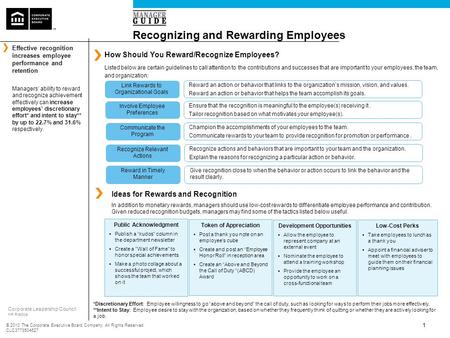 Corporate Leadership Council HR Practice 1 © 2010 The Corporate Executive Board Company. All Rights Reserved. CLC3773504627 Recognizing and Rewarding Employees.