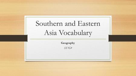 Southern and Eastern Asia Vocabulary