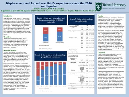 Displacement and forced sex: Haiti’s experience since the 2010 earthquake Nicholas Thomas, MPH, PhD candidate Department of Global Health Systems and Development,