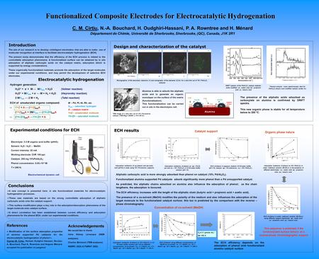 Functionalized Composite Electrodes for Electrocatalytic Hydrogenation C. M. Cirtiu, N.-A. Bouchard, H. Oudghiri-Hassani, P. A. Rowntree and H. Ménard.