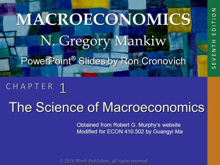 MACROECONOMICS © 2010 Worth Publishers, all rights reserved S E V E N T H E D I T I O N PowerPoint ® Slides by Ron Cronovich N. Gregory Mankiw C H A P.