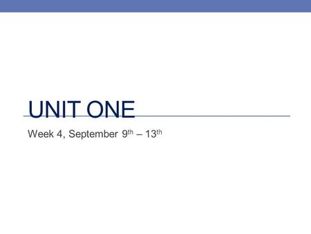 UNIT ONE Week 4, September 9 th – 13 th. Monday 9/9 Prep for Tomorrow’s Debate Tuesday 9/10 Finish Reflection Test corrections at lunch and 7 th Block.