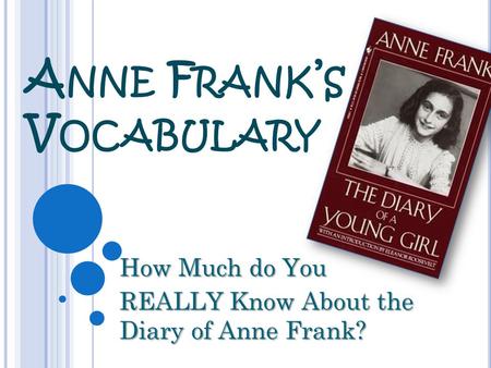 A NNE F RANK ’ S V OCABULARY How Much do You REALLY Know About the Diary of Anne Frank?