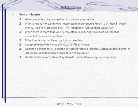 Heterocycles Nomenclature