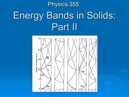 Energy Bands in Solids: Part II