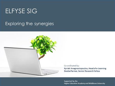 ELFYSE SIG Exploring the synergies Supported by the Higher Education Academy and Middlesex University Co-ordinated by: Kyriaki Anagnostopoulou, Head of.