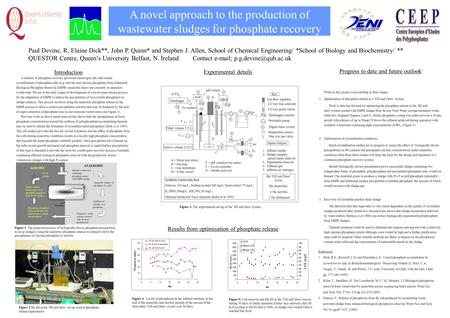 A novel approach to the production of wastewater sludges for phosphate recovery Paul Devine, R. Elaine Dick**, John P. Quinn* and Stephen J. Allen, School.