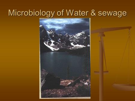 Microbiology of Water & sewage. I. Why is it important to know? 1. Disease prevention - A. - Vibro cholerae Severe diarrhea (white rice) Loss of 20 L/day.