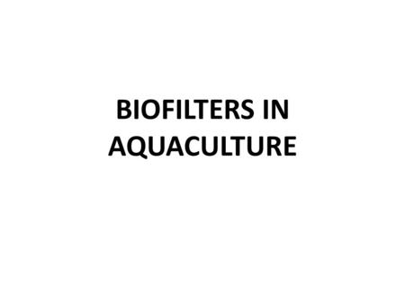 BIOFILTERS IN AQUACULTURE