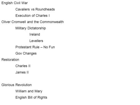 English Civil War Cavaliers vs Roundheads Execution of Charles I Oliver Cromwell and the Commonwealth Military Dictatorship Ireland Levellers Protestant.