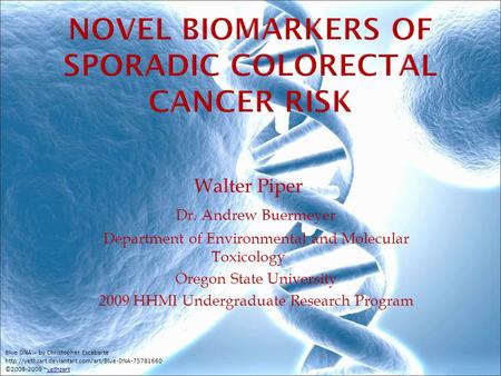 Walter Piper Dr. Andrew Buermeyer Department of Environmental and Molecular Toxicology Oregon State University 2009 HHMI Undergraduate Research Program.