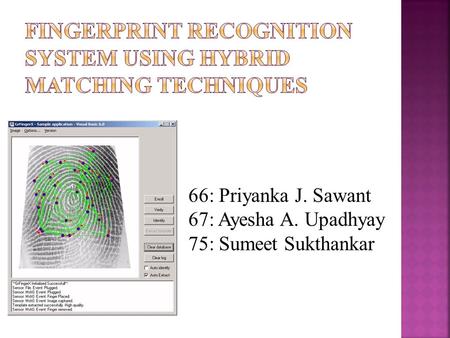 66: Priyanka J. Sawant 67: Ayesha A. Upadhyay 75: Sumeet Sukthankar.