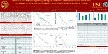 Introduction Patients and Methods Results Conclusion Wnt signaling is essential for embryonic development, stem cells and tissue regeneration. Colorectal.