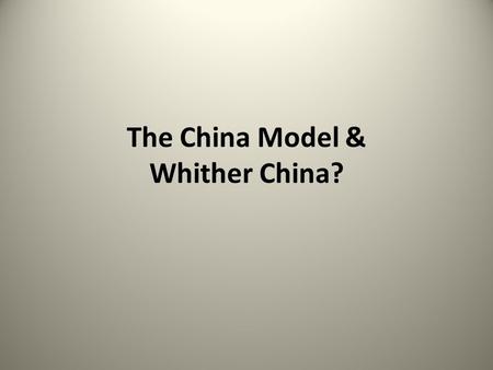 The China Model & Whither China?. In the News The Eurozone crisis: China to the rescue? G20 China’s new assertiveness A multipolar world Progressives.