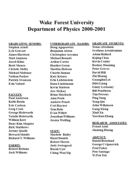 GRADUATING SENIORS GRADUATING SENIORS: Stephen Arndt Lyle Gravatt James Harrison Matt Jamison Jacob Kline Brett Mauro Christie Melby Michael Meltsner Nathan.