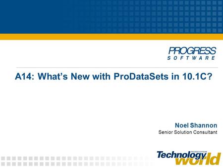 A14: What’s New with ProDataSets in 10.1C? Noel Shannon Senior Solution Consultant.