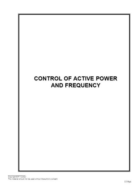 Active Power and Frequency Control