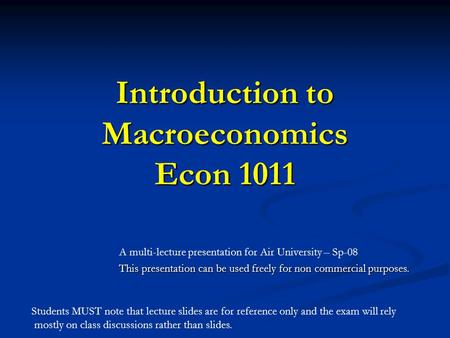 Introduction to Macroeconomics Econ 1011