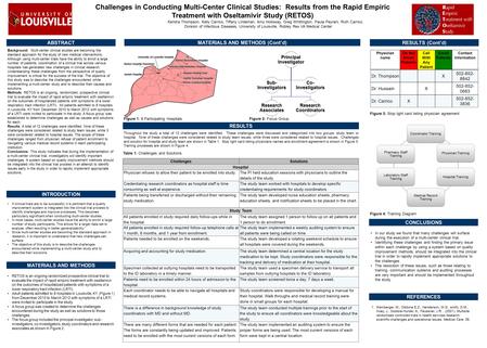 Challenges in Conducting Multi-Center Clinical Studies: Results from the Rapid Empiric Treatment with Oseltamivir Study (RETOS) Kendra Thompson, Kelly.