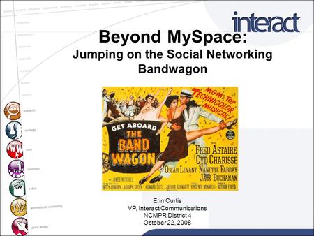 Beyond MySpace: Jumping on the Social Networking Bandwagon Erin Curtis VP, Interact Communications NCMPR District 4 October 22, 2008.