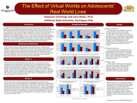 Graphical Results Results The Effect of Virtual Worlds on Adolescents' Real World Lives Using an upper-division undergraduate social science course, students.