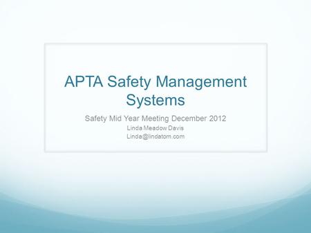 APTA Safety Management Systems