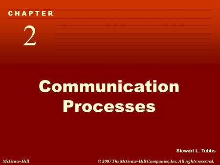 Stewart L. Tubbs McGraw-Hill© 2007 The McGraw-Hill Companies, Inc. All rights reserved. 1 C H A P T E R 2 Communication Processes.