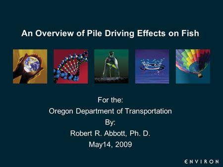 An Overview of Pile Driving Effects on Fish For the: Oregon Department of Transportation By: Robert R. Abbott, Ph. D. May14, 2009.