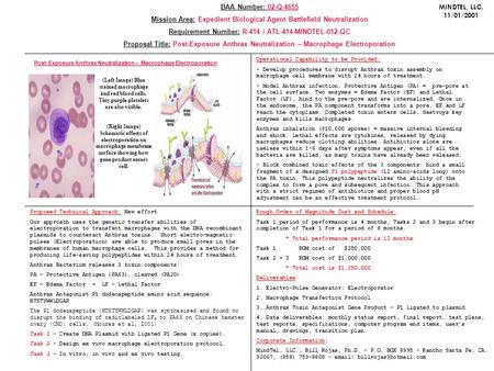 Proposed Technical Approach: New effort Our approach uses the genetic transfer abilities of electroporation to transfect macrophages with the DNA recombinant.