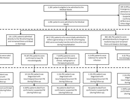 80 (7.3%) patients who were initially admitted to either a general bay or to the TB cohorting bay AND were eventually transferred to the other one during.